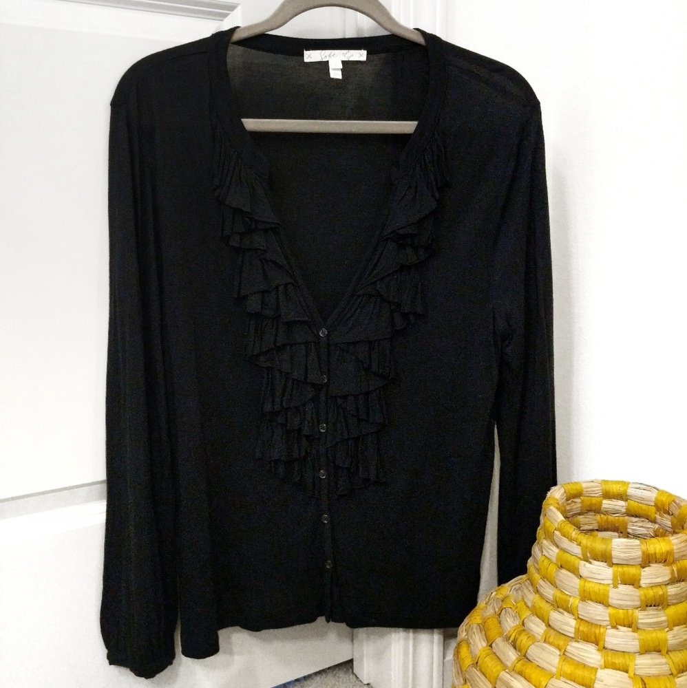 Soft Joie black ruffled v-neck blouse